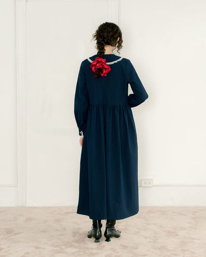 A BRONZE AGE WOOLF DRESS - NAVY DIMPLE