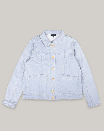 ARMOR LUX LADIES STRIPED FISHERMAN JACKET - DENIM/ WHITE