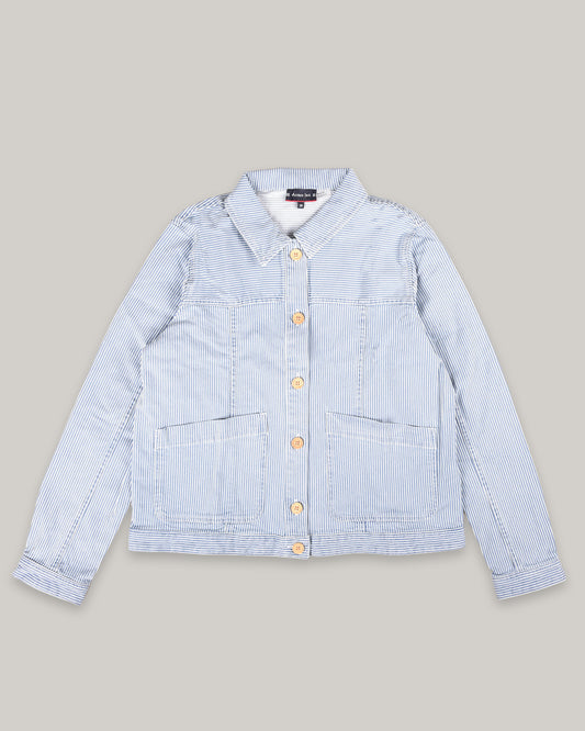 ARMOR LUX LADIES STRIPED FISHERMAN JACKET - DENIM/ WHITE