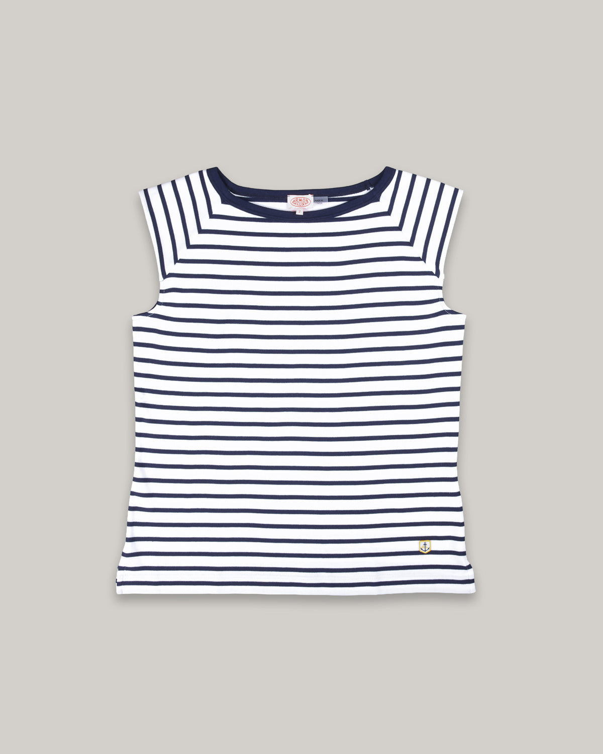 ARMOR LUX LADIES SLEEVELESS BRETON T-SHIRT - WHITE/ SEAL