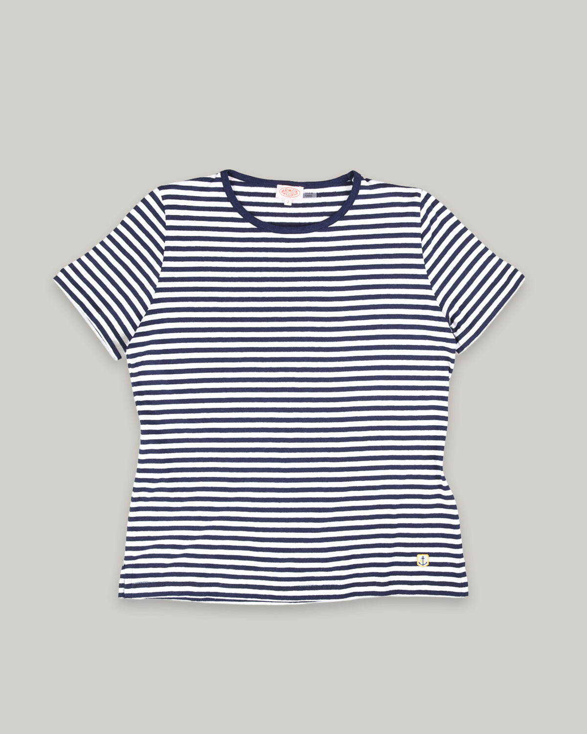 ARMOR LUX LADIES STRIPED COTTON/ LINEN T-SHIRT - WHITE/ SEAL