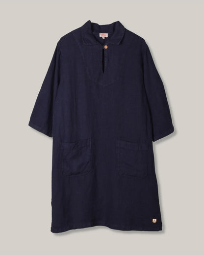 ARMOR LUX HERITAGE LINEN SMOCK DRESS - SEAL