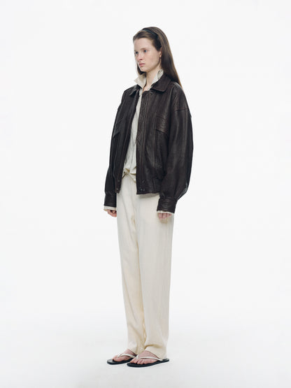 NOTHING WRITTEN LAMBSKIN BOMBER - BROWN