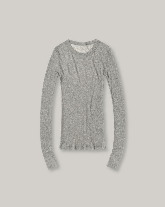BATONER MELTY RIB U-NECK LONG SLEEVE T-SHIRT - MELANGE GREY