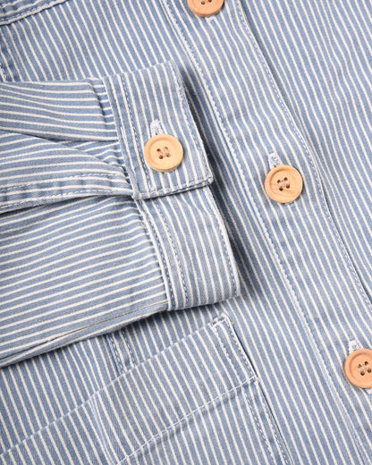 ARMOR LUX LADIES STRIPED FISHERMAN JACKET - DENIM/ WHITE