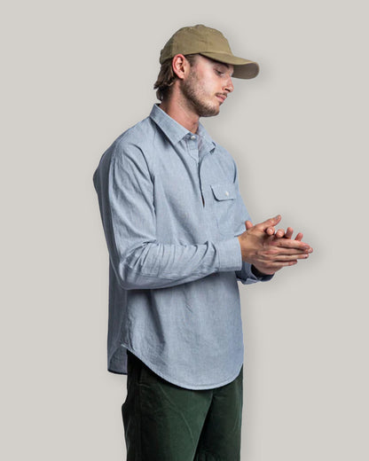 HEIMAT ARTIST CHAMBRAY PINSTRIPE POPOVER - INK/ SEASHELL