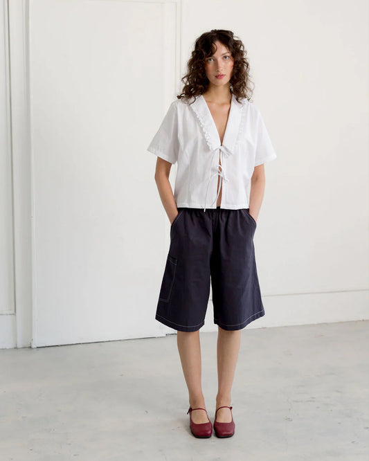 A BRONZE AGE BLOSSOM SHORT - NAVY TWILL