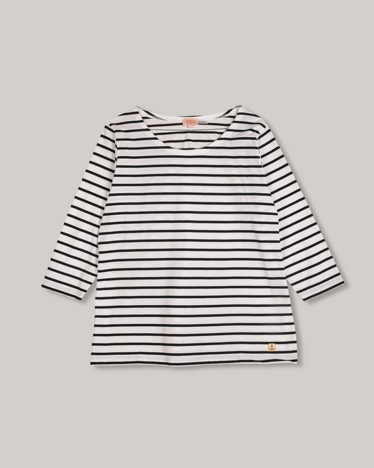 ARMOR LUX LADIES 3/4 SLEEVE T-SHIRT - WHITE/ RICH NAVY