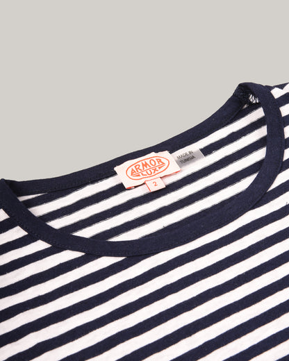 ARMOR LUX LADIES STRIPED COTTON/ LINEN T-SHIRT - WHITE/ SEAL