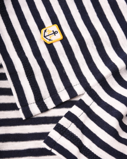 ARMOR LUX LADIES STRIPED COTTON/ LINEN T-SHIRT - WHITE/ SEAL