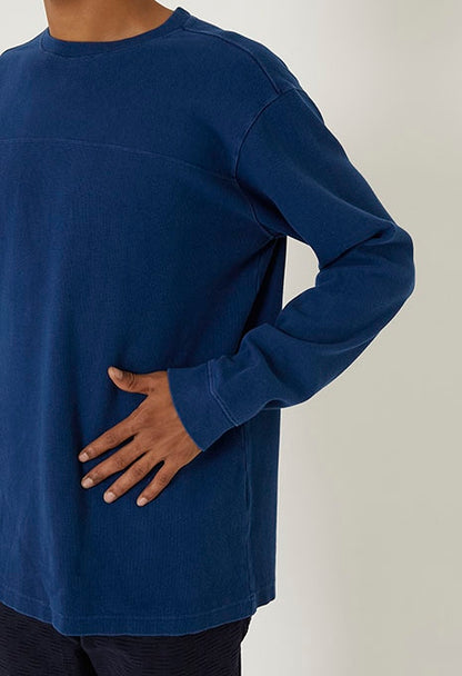 BLUE BLUE JAPAN SLUB COTTON HAND DYED CREW NECK LS TEE - BLUE